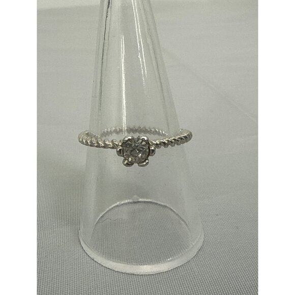 Silver Tone Twisted Band Ring With Clear Stone - Picture 1 of 6
